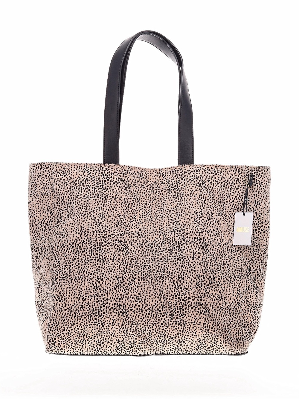 Amuse Society Beige Leopard-Spot Tote with Black Handles
